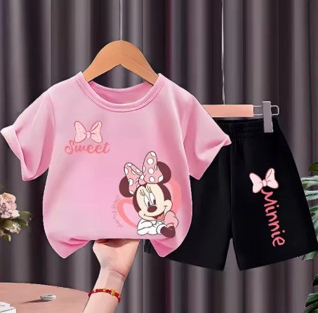 T-SHIRT E PANTALONCINI DI COTONE PER BAMBINE MINNIE TAGLIA 3-4 ANNI